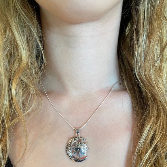 Sterling Silver Moon & Sun Necklace - Picture 2 of 8